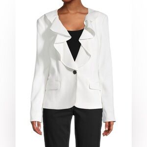 KARL LAGERFELD PARIS $139 White Ruffle Blazer Jacket Sz 14 Parisian Chic Classic